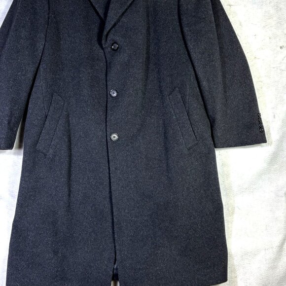 Bill Blass Mens Dress Wool Overcoat 42S Black Trench Top Coat K1230 - Picture 3 of 10